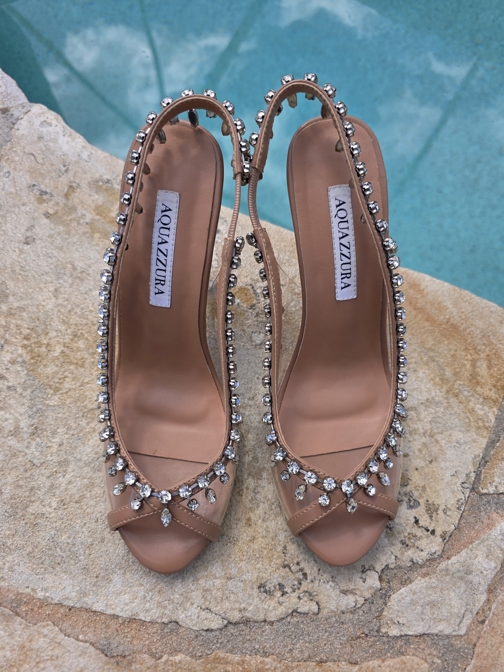 Aquazzura Temptation Crystal Sandals Nude EU 38 US 7.5-8 Italy Bridal Prom